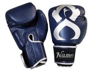 Custom Real Leather Kickboxing  Gloves : KNGCUST-R-424 Navy Silver Thaikick