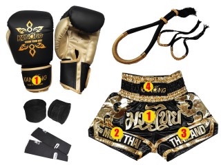 Personalised Custom Boxing Gloves and Muay Thai Shorts Set with Gear