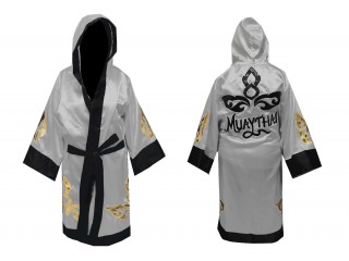 Custom Muay Thai Fight Robe : KNFIR-143-Silver