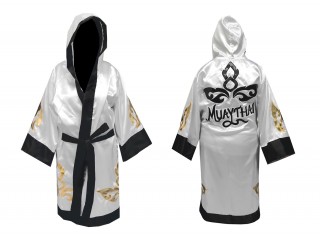 Custom Muay Thai Fight Robe : KNFIR-143-White