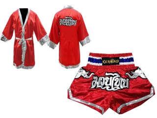 Custom Muay Thai Boxing Robe and Shorts bundle : Set-125-Robe-Red Elephant 